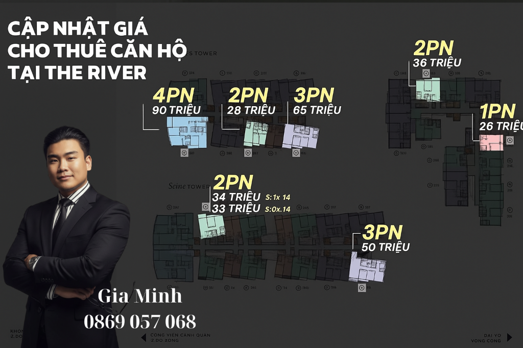 Giỏ hàng The River Thủ Thiêm cho thuê, 1PN giá 20tr, 2PN giá 25tr, 3PN giá từ 40tr, 4PN giá 80tr
